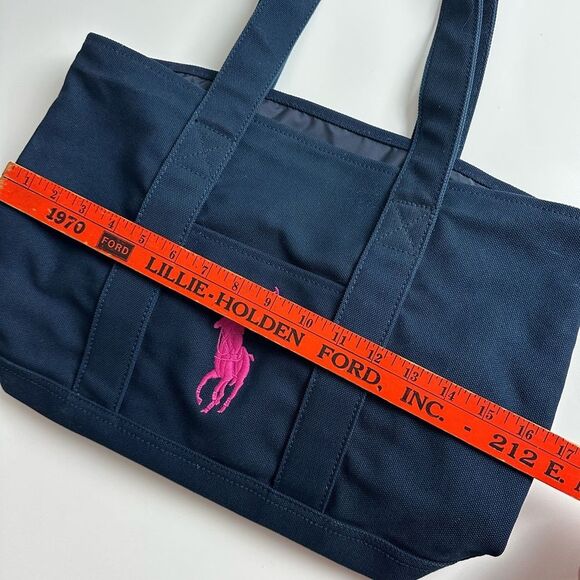 Polo Ralph Lauren Canvas Tote Bag Navy With Pink Fuchsia Pony Embroidered RARE - Picture 9 of 14